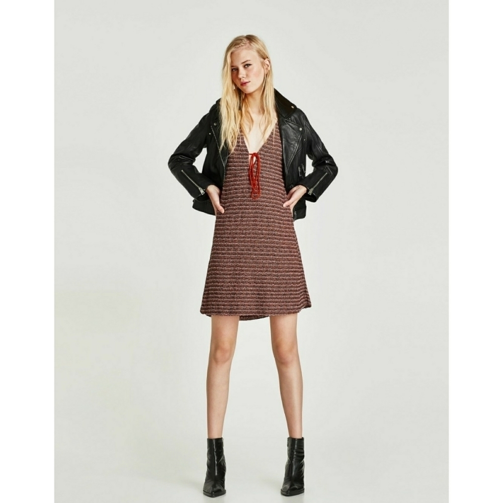 ZARA // soft knit front tie plunge mini dress